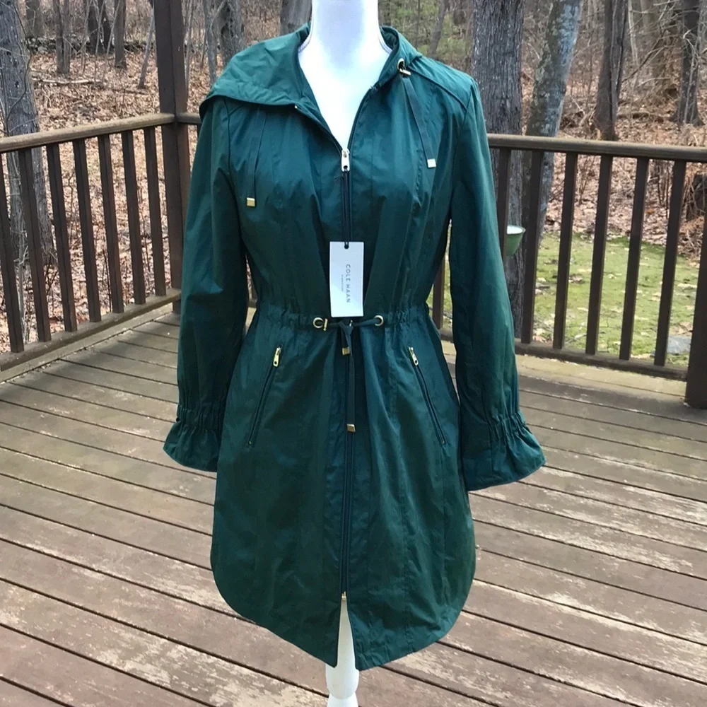 NWT! COLE HAAN Size M dark teal jacket with hood